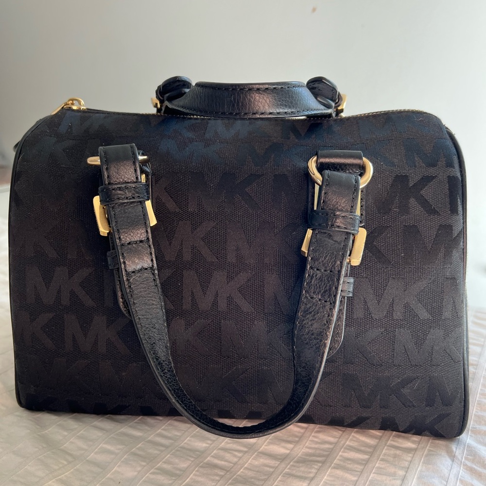 Michael Kors Duffel Tote Bag Purse Black and Gold Hardware